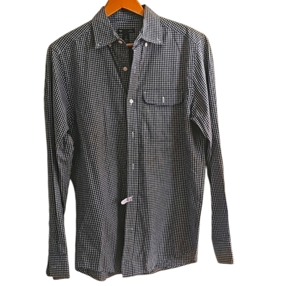 Gap Navy & White Gingham Checkered Long Sleeve Button Down Slim Fit Shirt Size S - Picture 1 of 8